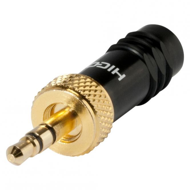 HICON Minijack, 3,5mm, 3pole , metal, Solderingmale connector, gol