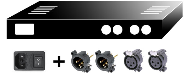 1HE Gehäuse Bundle inkl. Neutrik XLRs and Stereo-Bohrungen