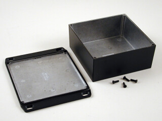 Aluminium Gehäuse, wasserdicht, Deckel mit Montagewinkeln 125x125x53 mm, schwarz