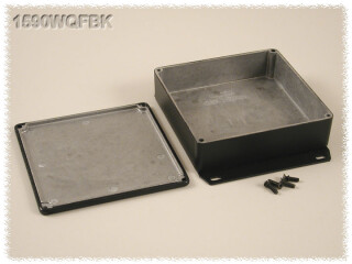 Aluminium Gehäuse, wasserdicht, Boden mit Montagewinkeln 119x119x28 mm, schwarz