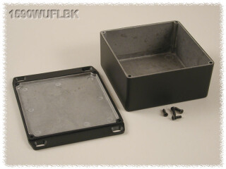 Aluminium Gehäuse, wasserdicht, Deckel mit Montagewinkeln 119x119x55 mm, schwarz