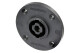Neutrik NL4MPRXX Speakon 4 pole chassis connector, black round G-size flange, countersunk thru holes, 3/16" flat tabs