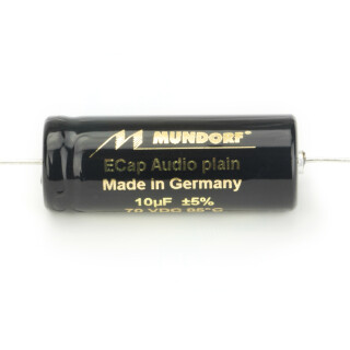 Mundorf ECap AC PLAIN · Audio Elektrolyt Kondensatoren · Elko (bipolar & glatt) 10 uF ±5%, 70VDC