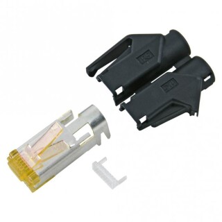 HIROSE RJ45 CAT.6a, 8-pol , Kunststoff-, Crimp-Kabelstecker, vergoldete Kontakte, schwarz