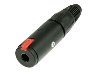 Neutrik NJ3FC6-BAG Professional locking 1/4" cable jack for secure in-line connections. Black metal housing, silver contacts, excellent cable protection