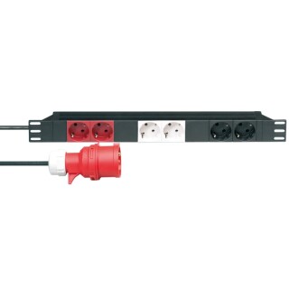 19" 1HE Stromverteiler 6-fach, 3 Stromkreise