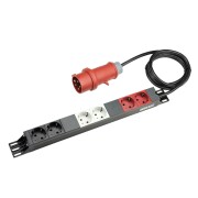 19" 1HE Stromverteiler 6-fach, 3 Stromkreise