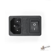 IEC Einbaubuchse mit Schalter, 10A Sicherungshalter und DFS-Klipp-Einrastfunktion, schwarz