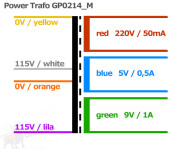 G-Pultec Mono Ringkerntrafo - Pri.: 2x115v- Sek: 220v, 9v...